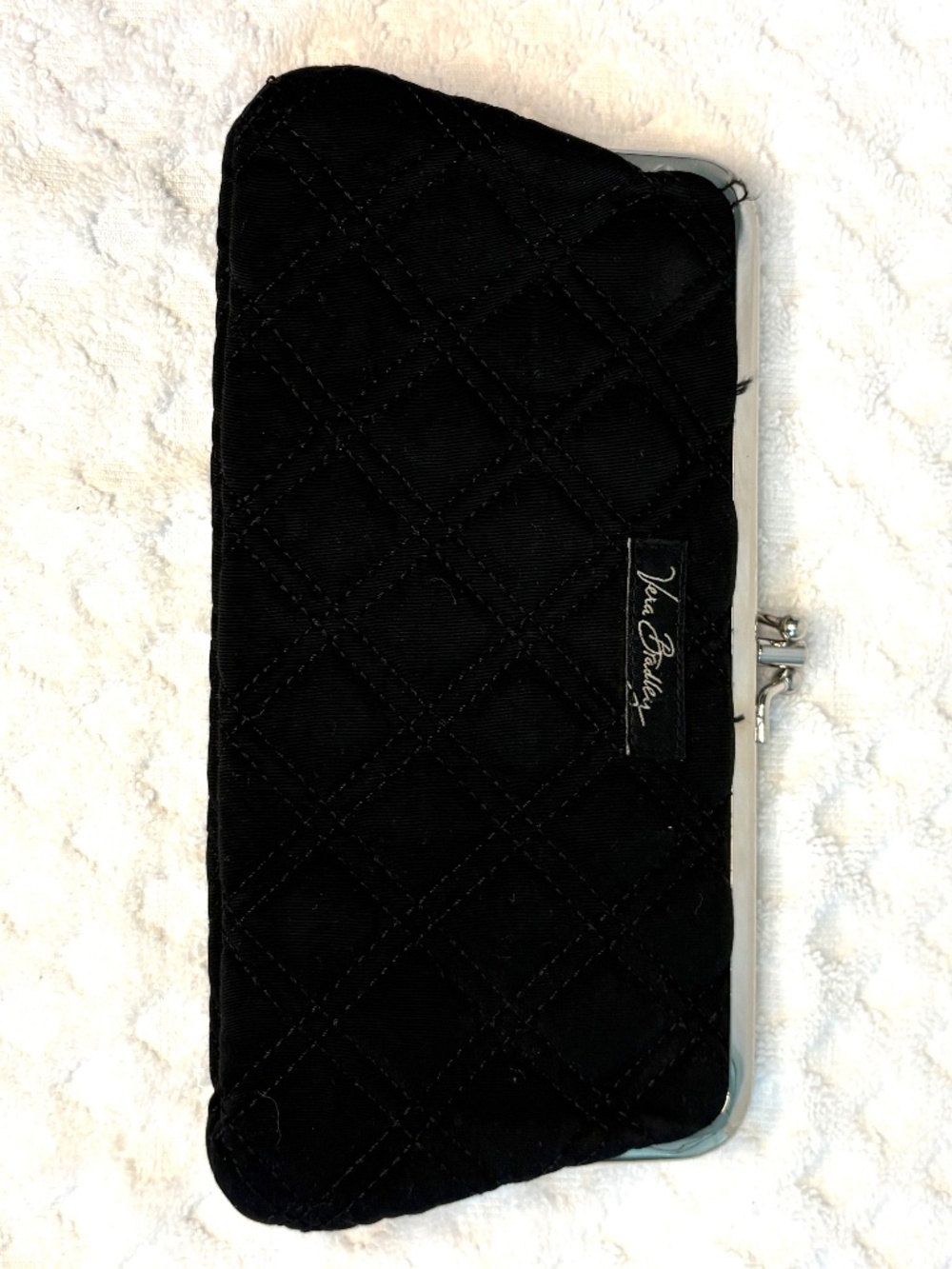 Vera Bradley Black Quilted Kiss Lock Wallet | Fabric Coin Purse Clutch